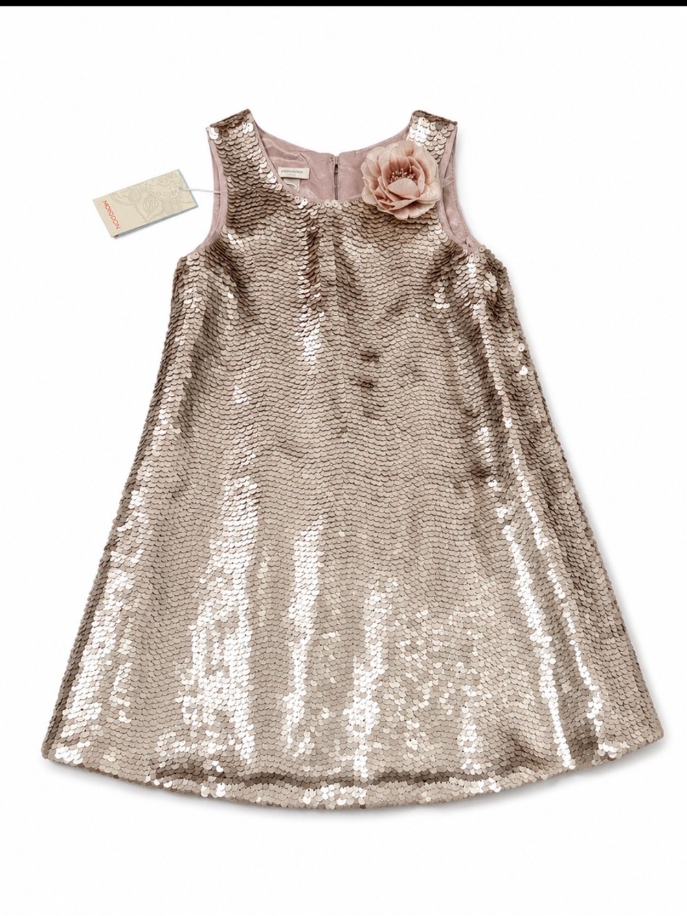 Monsoon Girls' Sequin A-Line Dress in Rose Gold